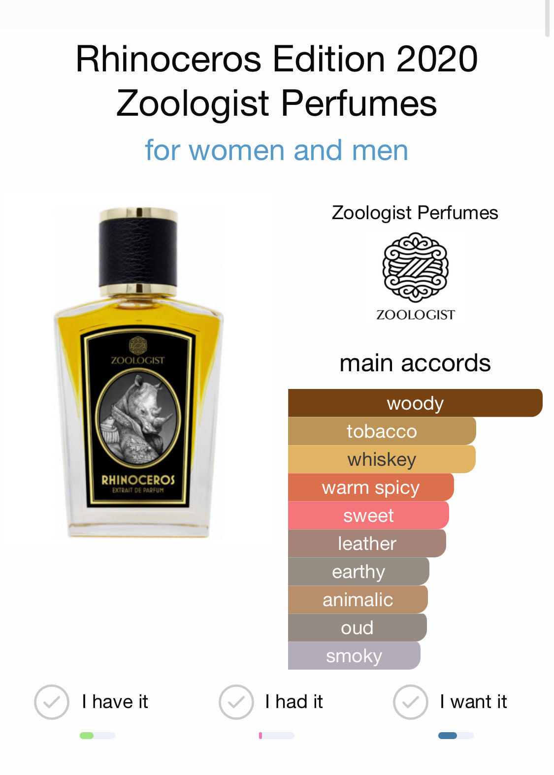 香水(ユニセックス) Zoologist Rhinoceros2 Extrait de Parfum Zoologist Rhinoceros2 Extrait de Parfum RHINOCEROS - ZOOLOGIST